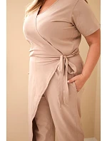 Dámský bavlněný overal Plus Size se zavazováním v pase fango Dámský bavlněný overal Plus Size se zavazováním v pase fango