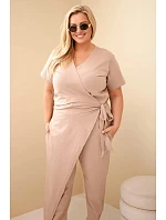 Dámský bavlněný overal Plus Size se zavazováním v pase fango Dámský bavlněný overal Plus Size se zavazováním v pase fango