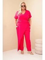 Dámský bavlněný overal Plus Size se zavazováním v pase fuchsiová Dámský bavlněný overal Plus Size se zavazováním v pase fuchsiová