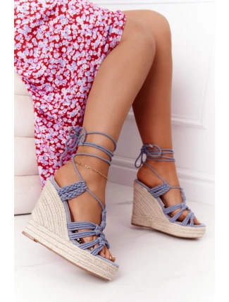 Šněrovací Klínové Sandály S Copánky Modré Run The World