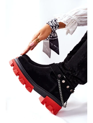 Dámské Kozačky Lewski Černé Semišové 2866