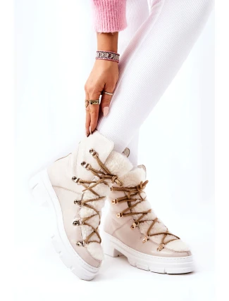 Polstrované kůže Trapeři Boty Světle Bezove Nerisso