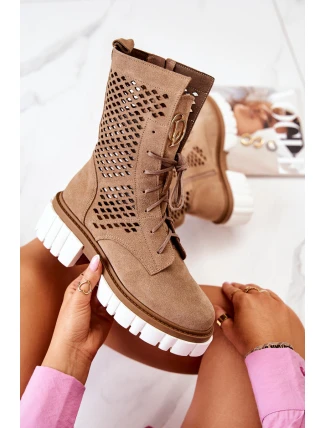 Pracovní kožené vysoké boty Nicole svetlě hnědá 2706