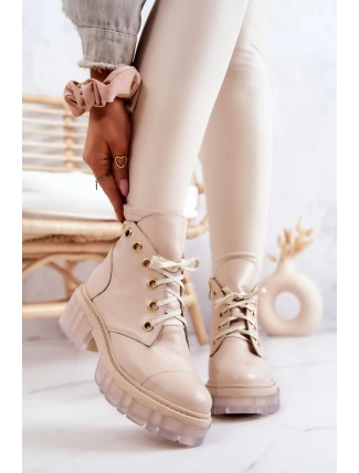 Kožené Boty S Masivní Podrážkou Béžový Horizont