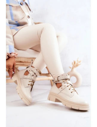 Kožené dámské kozačky s výřezy Světle béžová Everly