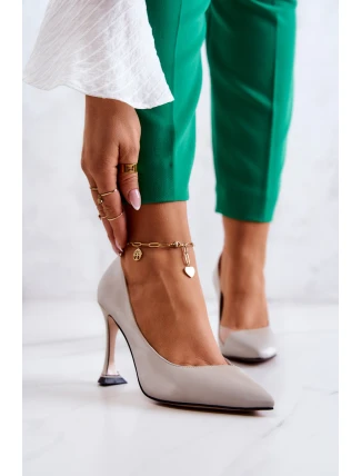 Módní kožené boty na jehlách Světle šedá Tamira