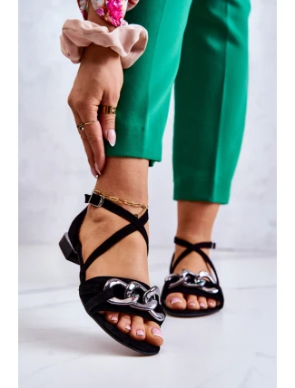 Dámské semišové sandály s řetízkem Laura Messi 2365 Černá Dámské semišové sandály s řetízkem Laura Messi 2365 Černá