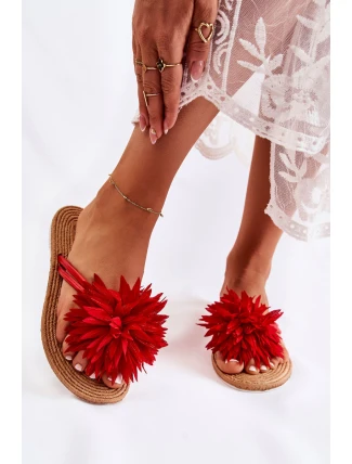 Dámské žabky s látkovým ornamentem Červené Eviana