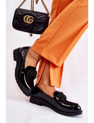 Dámské kalhoty lakované s mašlí Černý Laurent