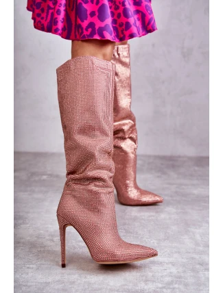 Módní kozačky na vysokém podpatku s kubickými zirkony růžove Lovisa Módní kozačky na vysokém podpatku s kubickými zirkony růžove Lovisa