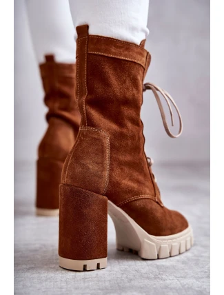 Dámské semišové kozačky na platformě hnědé Edna