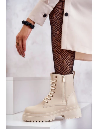 Dámské zateplené kožené kozačky světle béžové Dorchen