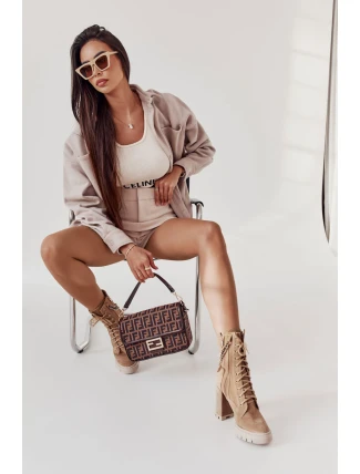 Semišové šněrovací boty Lewski Shoes 3244 / G Béžove