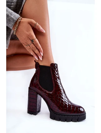 Lakované boty Hadí vzor na sloupku Burgundy Eldey