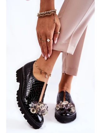 Elegantní lakované boty s krokodýlovým ornamentem černá Cindy