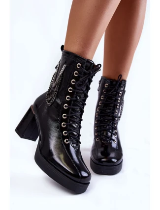 Módní, zateplené kožené boty s ornamentem černé Malta