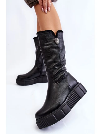 Zazoo 70121 Kožené dámské kozačky s vlnou černé