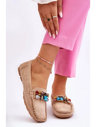 Dámské semišové mokasíny s krystaly Béžove Lucille