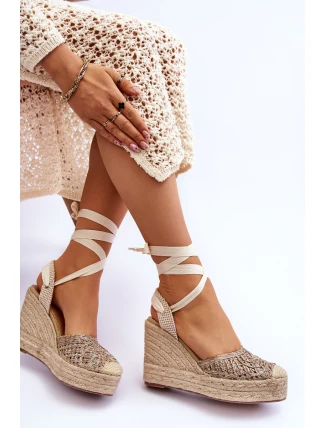 Vázané dámské sandály na klínu Béžové Josephine