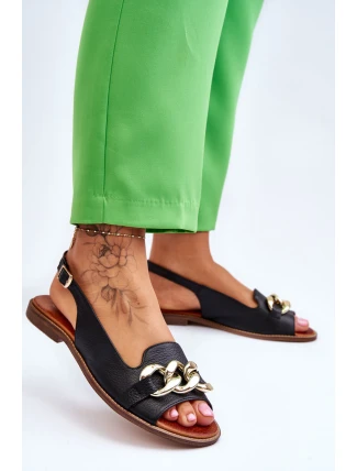 Dámské kožené sandály Lewski Boty 3230 Black Peas