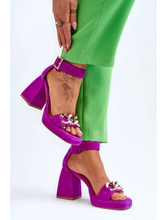 Dámské semišové sandály s masivními podpatky Lewski boty 3207 Fuchsie