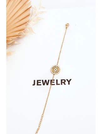 Ocelový náramek s kruhem a zirkony zlate