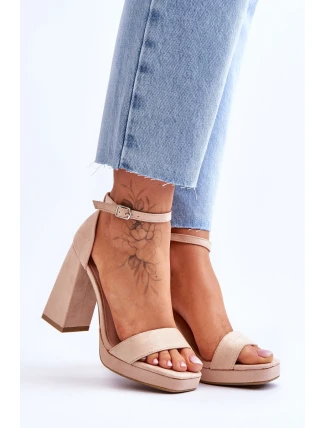 Módní semišové sandály na čtvercovém podpatku Béžové Merila