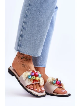 Pantofle s ozdobnými korálky S.Barski KV-2775-47 Nude