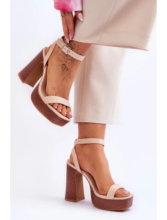 Kožené Sandály Na Robustní Platformě Béžové Marina