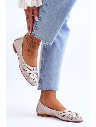 Dámské Kožené Baleríny Maciejka 01358-22 Béžová a zlatá