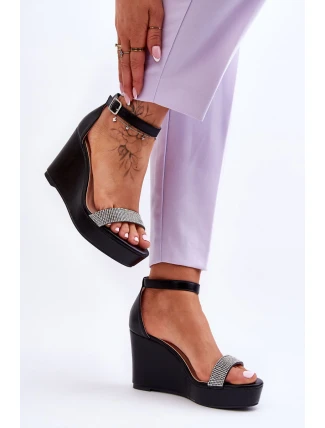 Módní kožené sandály na klínu černé Arwen