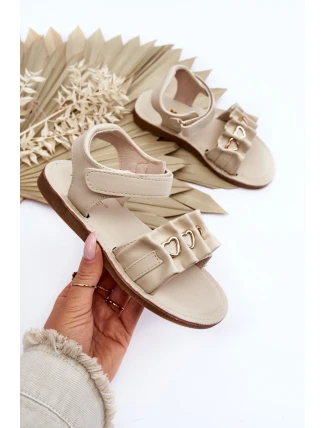 Dětské sandály se suchým zipem srdce béžová Havana Dětské sandály se suchým zipem srdce béžová Havana