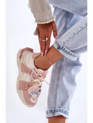 Dámské módní sportovní boty šněrované béžovo-růžové Chillout!