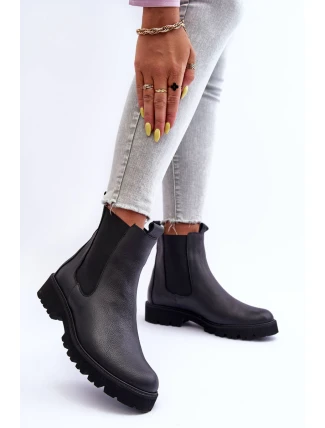 Kožené Botky Štíhlé Černé Nicole 2672