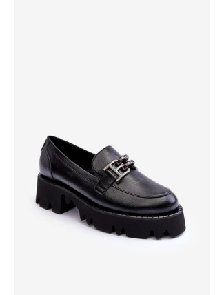 Dámské kůže polobotky Loafersy s ozdobou černá Lyndani