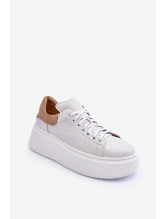 Dámské sportovní kožené boty na platformě Bílá Lemar 10150