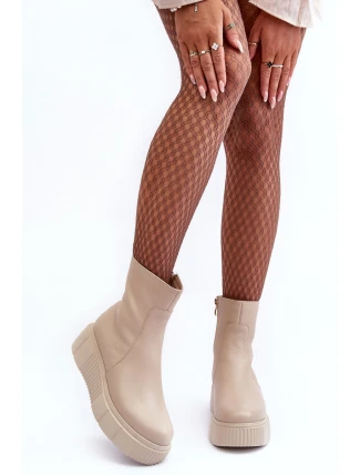 Dámské kožené boty na platformě Bežové Jenefer