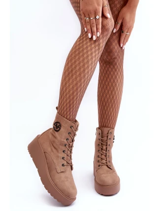 Zamszowe Botky Pracovníky Na Masivní Platformě Koturnie Bežové Lavica