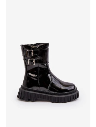 Dětské lakované boty se spony černé Chloraia