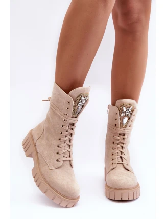 kožené workery s bižuterní ozdobou Bežové Marx kožené workery s bižuterní ozdobou Bežové Marx