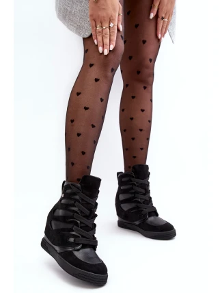 Kožené Boty Na Podpatku Šněrované Černé Amria