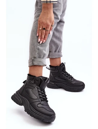 Ocieplané dámské sportovní šněrovací boty černé Dejana