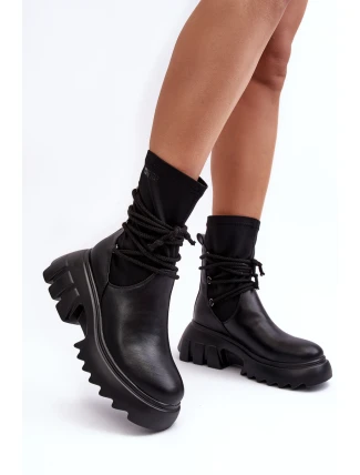 Boty Na Masivní Platformě S Tkaničkou Černé Big Star MM274590