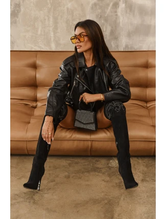 Dámské koleno vysoké boty na podpatku černé Vessy