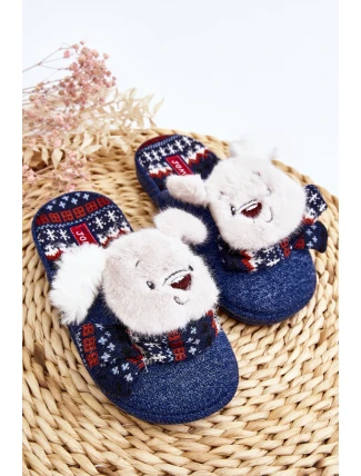 Dětské pantofle na tlusté podrážce s medvídkem modré Dasca