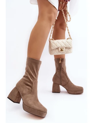 Dámské kotníkové boty na masivním podpatku a platformě tmavě béžové Adelles