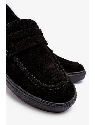 Mužské semišové polobotky Loafersy Zazoo 1574 Černé