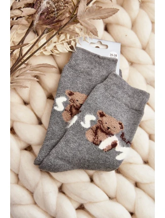 Teplé Bavlněné Ponožky S Medvídkem Tmavě šedé Teplé Bavlněné Ponožky S Medvídkem Tmavě šedé