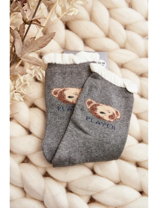 Husté Bavlněné Ponožky S Medvídkem Šedé