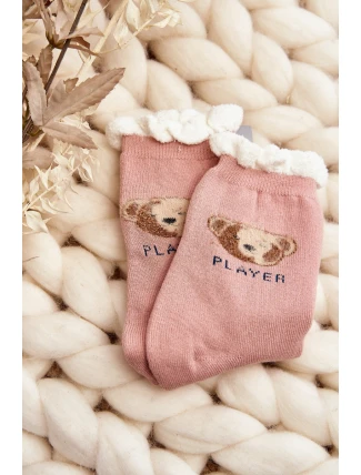 Husté Bavlněné Ponožky S Medvědem Růžové